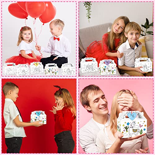 ZOIIWA 36 Sets Valentine's Day Treat Boxes DIY Color Your Own Unircon Goodie Boxes Valentine’s Party Favor Boxes Valentines Container Candy Box with Heart Tags for Kids School Classroom Supplies