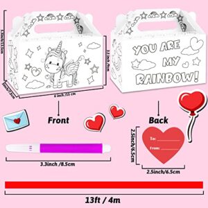 ZOIIWA 36 Sets Valentine's Day Treat Boxes DIY Color Your Own Unircon Goodie Boxes Valentine’s Party Favor Boxes Valentines Container Candy Box with Heart Tags for Kids School Classroom Supplies
