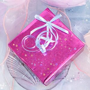 LeZakaa Holographic Foil Wrapping Paper - Mini Roll - Pink Dot/Purple Star/Silver Cracked Ice Print for Birthday, Wedding Shower, Holiday - 17 x 120 inches - 3 Rolls (42.5 sq.ft.ttl.)