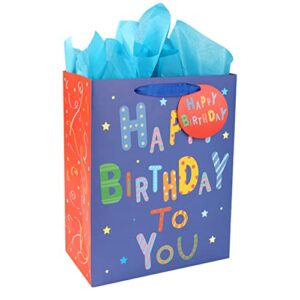 sharlity 13″ large birthday gift bag for baby shower with card and 3 tissue papers （1pack）