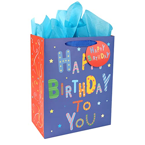 Sharlity 13" Large Birthday Gift Bag for Baby Shower with Card and 3 Tissue Papers （1pack）