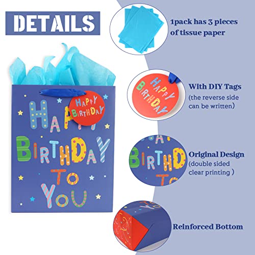 Sharlity 13" Large Birthday Gift Bag for Baby Shower with Card and 3 Tissue Papers （1pack）