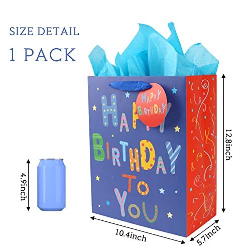 Sharlity 13" Large Birthday Gift Bag for Baby Shower with Card and 3 Tissue Papers （1pack）