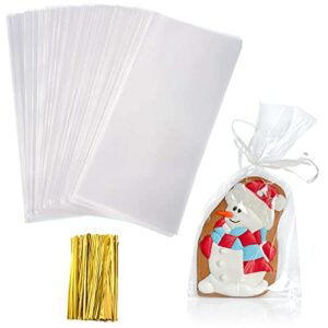 yotelab cellophane treat bags, 5×11 inches clear cellophane bags with twist ties 100 pcs