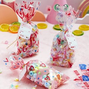 JOYIN 150 Pcs Valentine Gift Bags Long Cellophane Bags with Gift Cards and Twist Ties Valentine Goodies Bags for Valentines Day Party Favors Supplies