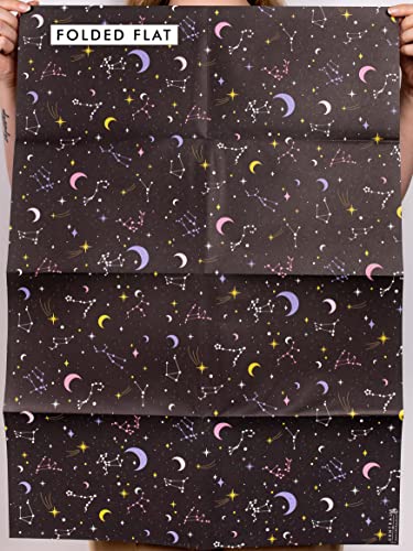 CENTRAL 23 Space Wrapping Paper - 6 Sheets of Gift Wrap - Black and Purple Wrap - Constellations and Galaxy Paper - Stars and Moon - Magic - Birthday Wraps For Girls Boys Women Men - Recyclable