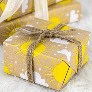 RUSPEPA Kraft Wrapping Paper Roll - Sun and Cloud Design Great for Birthday, Party, Baby Shower - 17 Inches X 32.8 Feet