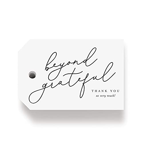Bliss Collections Thank You Gift Tags, Modern Calligraphy, Beyond Grateful for You Gift Tags Perfect for Weddings, Bridal and Baby Showers, Birthdays, Parties or Special Events, 2"x3" (50 Tags)