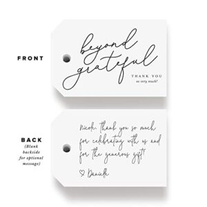 Bliss Collections Thank You Gift Tags, Modern Calligraphy, Beyond Grateful for You Gift Tags Perfect for Weddings, Bridal and Baby Showers, Birthdays, Parties or Special Events, 2"x3" (50 Tags)