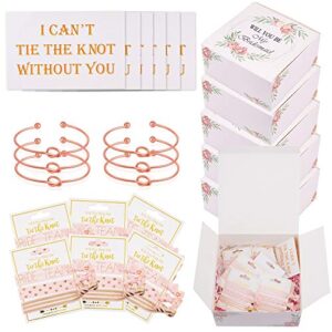36pcs Bridesmaids Proposal Gift Set 6 Bridesmaid Proposal Boxes,6 Love Knot Bracelet with 6 I Can't Tie The Knot Card and 18 No Crease Hair Ties