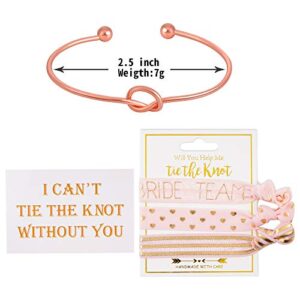 36pcs Bridesmaids Proposal Gift Set 6 Bridesmaid Proposal Boxes,6 Love Knot Bracelet with 6 I Can't Tie The Knot Card and 18 No Crease Hair Ties