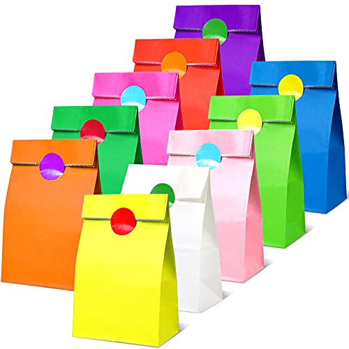 CHEPULA 50 Pack Paper Party Favor Bags,Kids Goodie Bags with 60 PCS Stickers Small Gift Bag for Birthday Party Baby Shower Favor Supplies（Size: 9.4" * 5.1" * 3.15" )