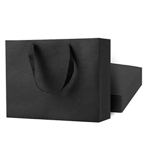 qielser 12 pcs kraft gift bags bulk large size 16″x6″x12″, black kraft paper shopping bags with ribbon handles, party favor bags, shopping bags, retail bags, wedding bags, merchandise business bags