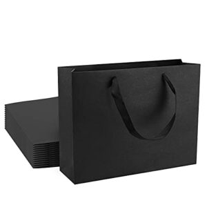 QIELSER 12 pcs Kraft Gift Bags Bulk Large Size 16"x6"x12", Black Kraft Paper Shopping Bags with Ribbon Handles, Party Favor Bags, Shopping Bags, Retail Bags, Wedding Bags, Merchandise Business Bags