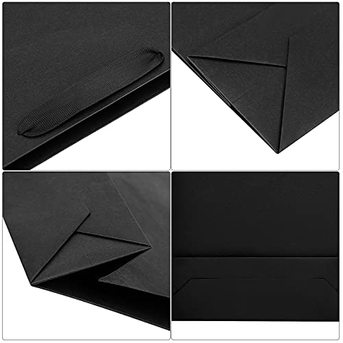 QIELSER 12 pcs Kraft Gift Bags Bulk Large Size 16"x6"x12", Black Kraft Paper Shopping Bags with Ribbon Handles, Party Favor Bags, Shopping Bags, Retail Bags, Wedding Bags, Merchandise Business Bags