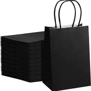 GSSUSA 100Pcs Black Paper Bags, 5.25x3.75x8 Small Gift Bags, Paper Bags with Handles Bulk, Bags for Small Business, Sturdy Kraft Paper Bags, Retail Shopping Bags, Party Favor Bags, Birthday Gift Bags