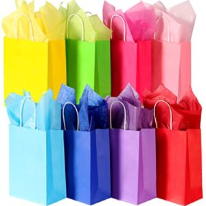 gitmiws 32 pieces gift bags with 32 tissues, 10.6″ medium size gift bags with handles, 8 colors favor bags, rainbow gift bags for wedding, birthday, party supplies and gifts