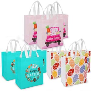 Easter Gift Bags with Handles for Kids - 9 Pack Easter Baskets, Easter Goodie Bags, Egg Hunt Bags, Easter Baskets Bulk, School Party Favors Supplies, 3 Styles, 3Pcs Each for Design 9"x10.2"x5.5"