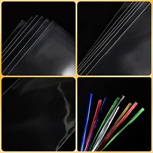 100PCS Cellophane Bags 3x5 inches, Clear Treat Bags with 4’’ Twist Ties, Plastic Cello Bags - 1.4 mils Thick OPP Rice Crispy Bags for Gift Goodie Favor Candy Cake Pop Birthday Party Cookies (3’’ x 5’’)