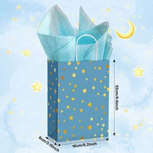 Pajean 16 Pieces Party Favor Bags with Handle Star Theme Kraft Paper Mini Gift Goodie Bags with 16 Tissues Party Supplies for Kids Birthday Wedding Bridal Baby Shower Crafts