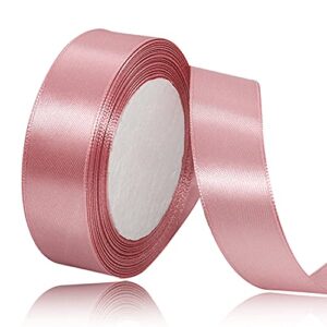 rose gold satin ribbon 1 inches x 25 yards, solid color fabric ribbon for gift wrapping, crafts, hair bows making, wreath, wedding party decoration and sewing projects