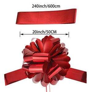 Zonon Car Bow Pull Bow Car Gift Wrapping Bow with 20 ft Christmas Bows for Cars Decor New Houses Big Gift Bow (Glossy Red, 20 Inch)