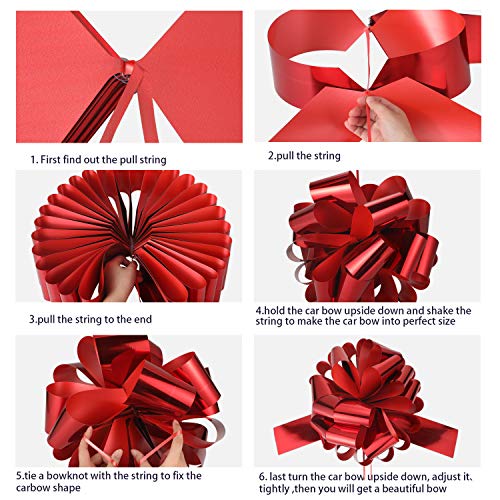 Zonon Car Bow Pull Bow Car Gift Wrapping Bow with 20 ft Christmas Bows for Cars Decor New Houses Big Gift Bow (Glossy Red, 20 Inch)