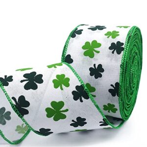 hying st. patrick’s day ribbons for gifts wrapping, white burlap wired edge ribbons irish shamrock craft ribbon ornaments for wreath bows saint patrick’s day decoration supplies, 2.5″×10 yards