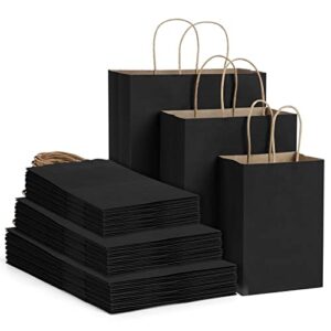 poever black kraft paper bags with handles 5x3x8 & 8x4x10 & 10x5x13 30 pcs, gift bags shopping bags goody bags recyclable for birthday party takeouts retail grocery