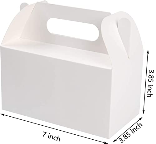 LOKQING 7x3.85x3.85 Inches Party Favor Boxes White Treat Boxes Gable Boxes Paper Gift Boxes for Baby Showers Birthday Party Wedding(25 Pack)