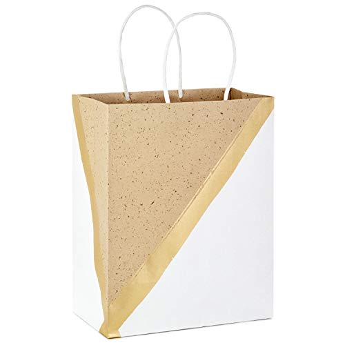 Hallmark 9" Medium Paper Gift Bags (8 Bags: White, Gold and Kraft) for Christmas, Birthdays, Weddings, Easter, Mothers Day, Graduations, Baby Showers, Bridal Showers, Care Packages