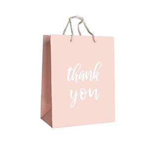 12 pack thank you gift bags – elegant pink paper gift bags with ‘’thank you’’ embossed in silver foil letters – perfect for birthday party, bridal shower, baby shower, paper favor bags 4″x 7″x 9″ inches