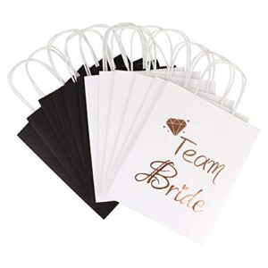 AerWo 12Pcs Wedding Party Paper Gift Bags 6 Bridesmaid 6 Groomsmen Gift Bags Bridal Shower Bachelorette Party Favor Bags Rose Gold Foiled with Handle