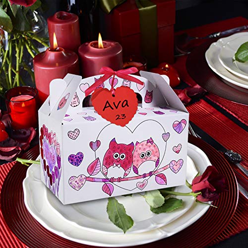 48 Sets Valentine's Day Treat Boxes DIY Color Your Own Paintable Owl Prints Goodie Boxes Party Favor Boxes Valentines Container Candy Box with Heart Tags Bulk for Kids School Classroom Supplies