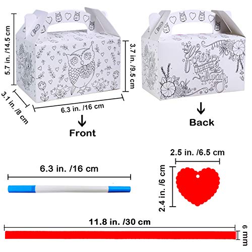 48 Sets Valentine's Day Treat Boxes DIY Color Your Own Paintable Owl Prints Goodie Boxes Party Favor Boxes Valentines Container Candy Box with Heart Tags Bulk for Kids School Classroom Supplies