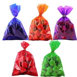colored cellophane treat bags, 6×9 inch 100 pcs colorful cellophane bags with 100pcs twist ties 2.5mil cello bags for party favors