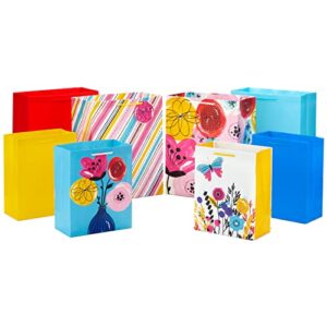 hallmark assorted all-occasion gift bags (8 bags: 4 medium 9″, 4 large 13″)flowers, butterfly, stripes, solids for birthdays, bridal showers, mother’s day