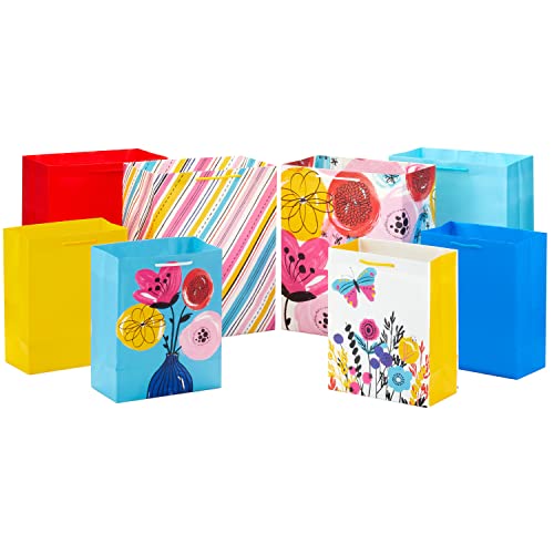 Hallmark Assorted All-Occasion Gift Bags (8 Bags: 4 Medium 9", 4 Large 13")Flowers, Butterfly, Stripes, Solids for Birthdays, Bridal Showers, Mother's Day