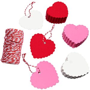 xianmu 300 pcs valentines day heart tags hang tag kraft paper gift tags heart shape with 328 feet string for valentine’s day wedding mother’s day thanksgiving party diy wrapping – red pink white