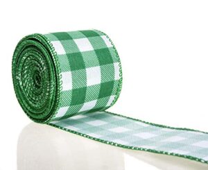 atrbb green and white buffalo plaid ribbon wired edge gingham ribbon for st patrick’s day decoration and bows craft,10 yards by 2.5 inches