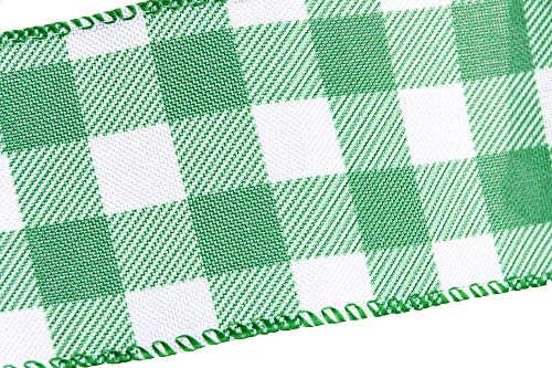 ATRBB Green and White Buffalo Plaid Ribbon Wired Edge Gingham Ribbon for St Patrick's Day Decoration and Bows Craft,10 Yards by 2.5 Inches