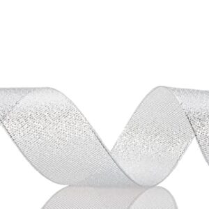 YASEO 1 1/2 Inch Silver Glitter Ribbon, 25 Yards Sparkly Metallic Fabric Ribbons for Gifts Wrapping Wedding Party Decoration and Crafts