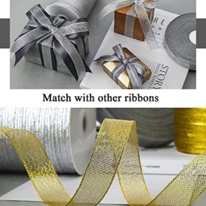 YASEO 1 1/2 Inch Silver Glitter Ribbon, 25 Yards Sparkly Metallic Fabric Ribbons for Gifts Wrapping Wedding Party Decoration and Crafts