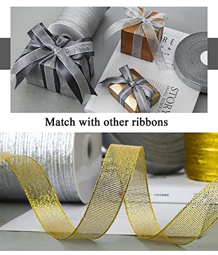 YASEO 1 1/2 Inch Silver Glitter Ribbon, 25 Yards Sparkly Metallic Fabric Ribbons for Gifts Wrapping Wedding Party Decoration and Crafts