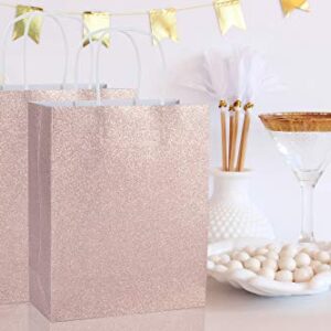 UNIQOOO 12 Pack 9.5" Rose Gold Pink Glitter Kraft Paper Gift Bags For Wedding | Thank You Bag Favor Bags For Bridal Shower, Baby Shower, Valentine's Day, Holidays, Anniversaries, Parties
