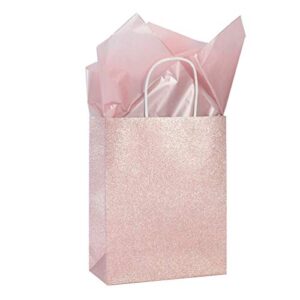 UNIQOOO 12 Pack 9.5" Rose Gold Pink Glitter Kraft Paper Gift Bags For Wedding | Thank You Bag Favor Bags For Bridal Shower, Baby Shower, Valentine's Day, Holidays, Anniversaries, Parties