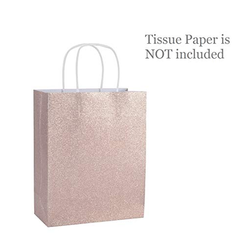 UNIQOOO 12 Pack 9.5" Rose Gold Pink Glitter Kraft Paper Gift Bags For Wedding | Thank You Bag Favor Bags For Bridal Shower, Baby Shower, Valentine's Day, Holidays, Anniversaries, Parties