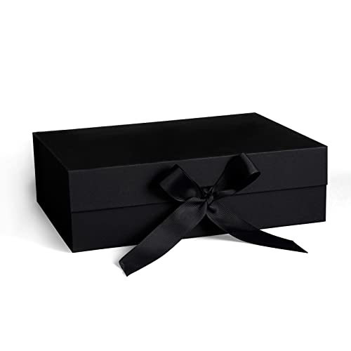 Gift Boxes with Lid,Gift Boxes with Ribbon and Magnetic Closure for Wrapping Gifts 10.2x7.4x3.1 Inches (Black)