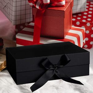 Gift Boxes with Lid,Gift Boxes with Ribbon and Magnetic Closure for Wrapping Gifts 10.2x7.4x3.1 Inches (Black)