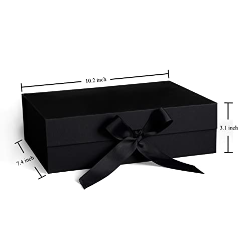 Gift Boxes with Lid,Gift Boxes with Ribbon and Magnetic Closure for Wrapping Gifts 10.2x7.4x3.1 Inches (Black)